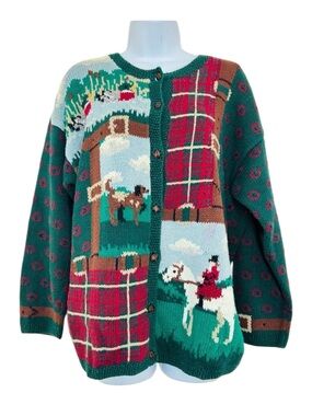 Vintage Country Equestrian Theme Handknit Cardigan M Portraits by Northern Isles